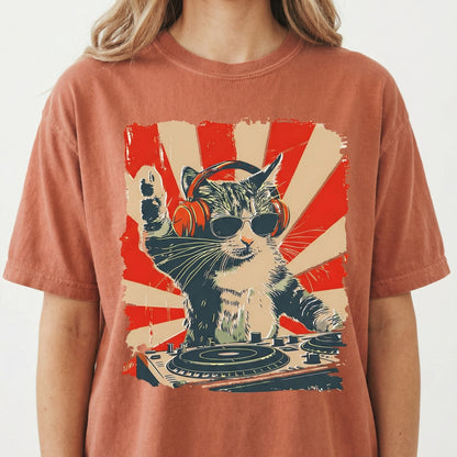 DJ Cat Graphic T-Shirt – Funny Cat with Headphones Tee for Music Lovers