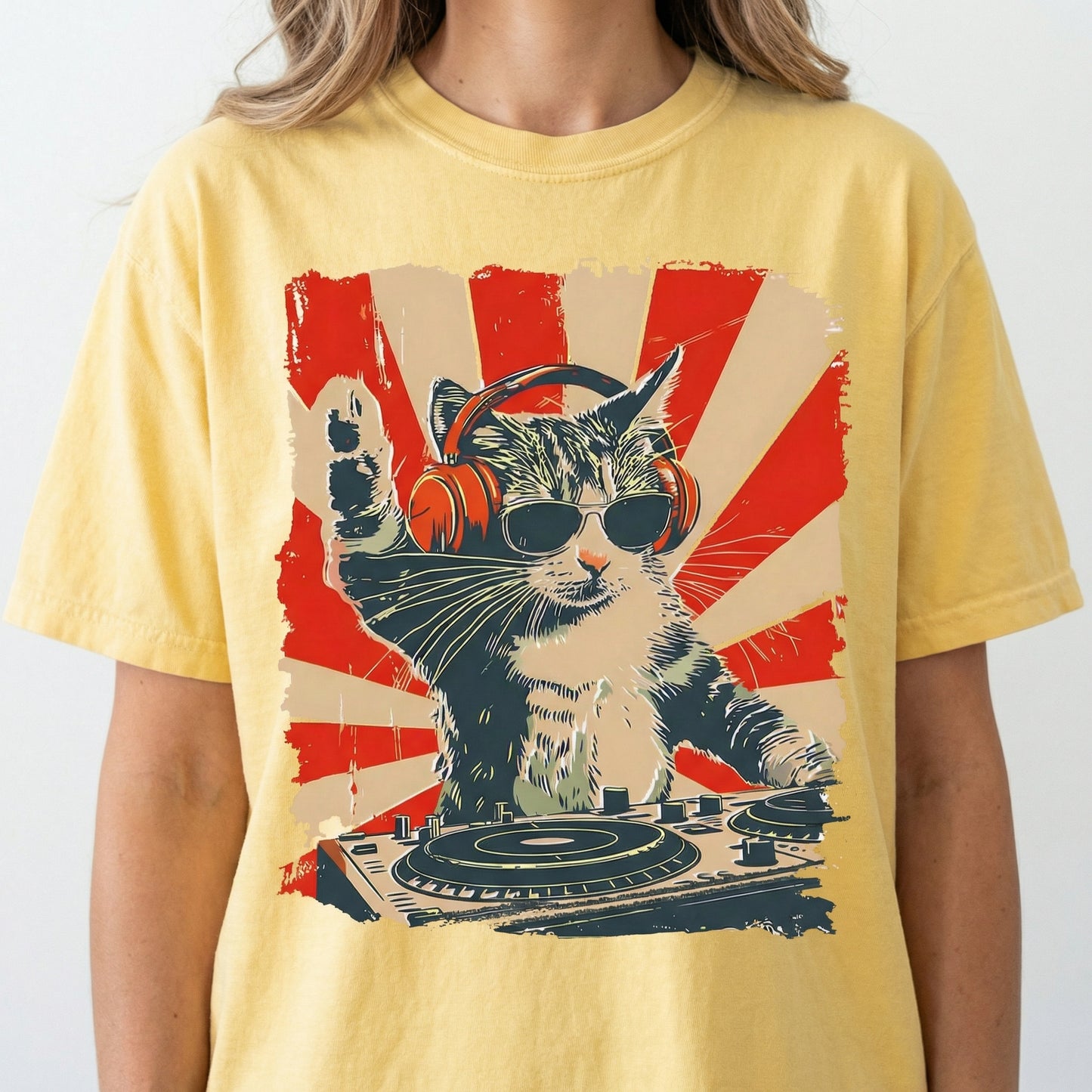 DJ Cat Graphic T-Shirt – Funny Cat with Headphones Tee for Music Lovers
