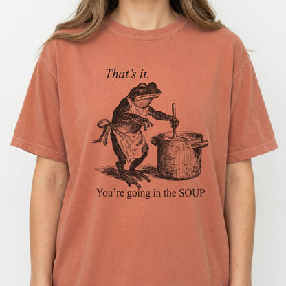 Funny Frog Graphic T-Shirt – Going in the Soup Meme Tee for Trendy Casual Wear