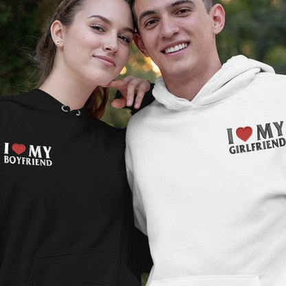 I Love My Girlfriend Boyfriend Matching Hoodies for Couples - Custom Embroidered Sweatshirts