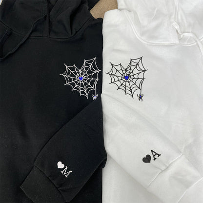 Heart Spider Web Custom Embroidered Matching Hoodies For Couples - Perfect for Cozy Couples Gifts