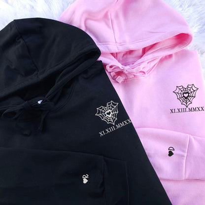 Heart Web Custom Roman Numeral Matching Embroidered Hoodies For Couples - Perfect for Cozy Couples Gifts