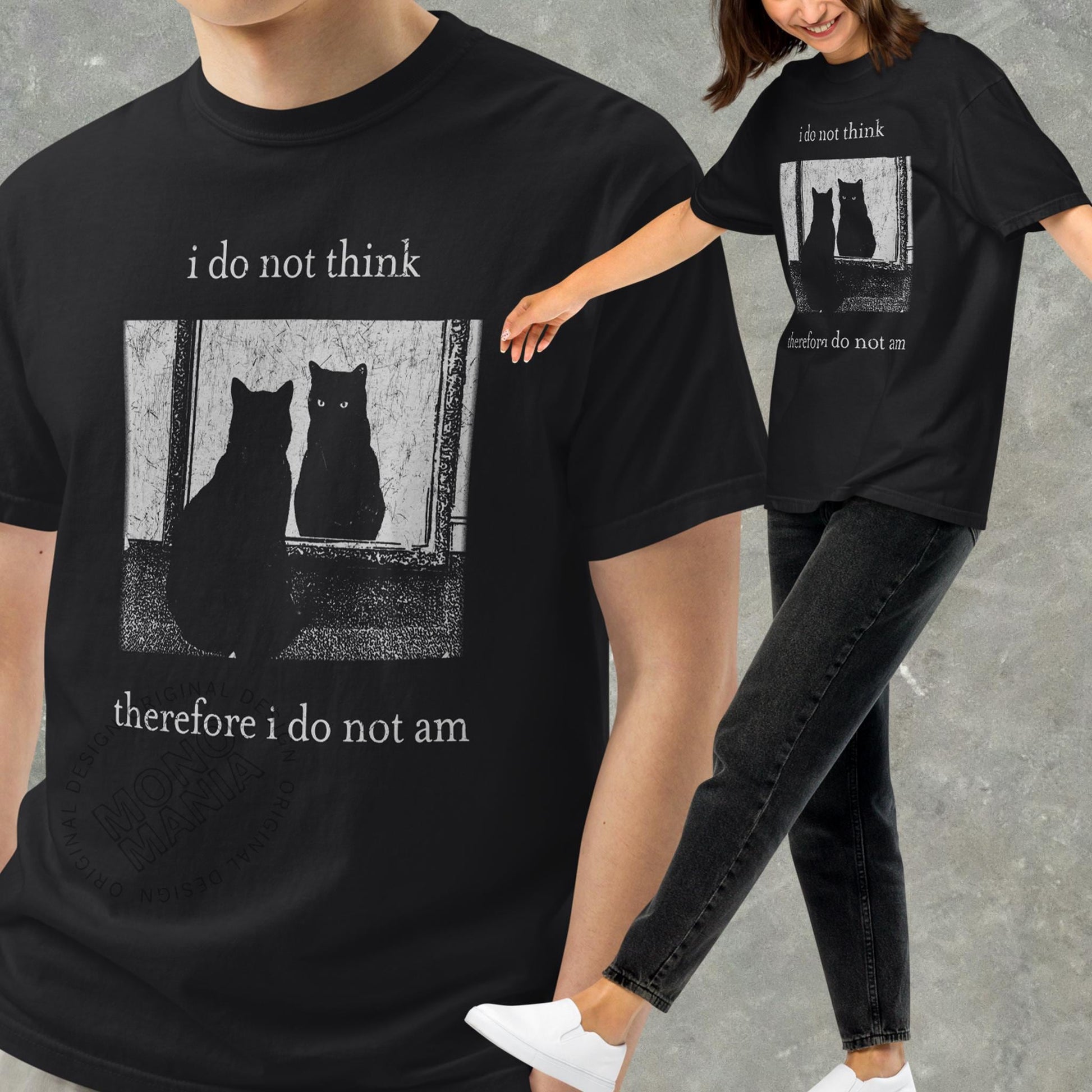 I Do Not Think Therefore I Do Not Am Cat Graphic T-Shirt – Vintage Grunge Tee