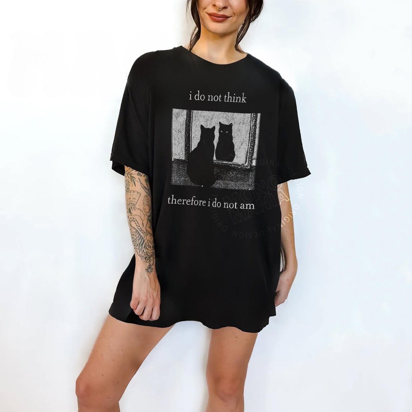 I Do Not Think Therefore I Do Not Am Cat Graphic T-Shirt – Vintage Grunge Tee
