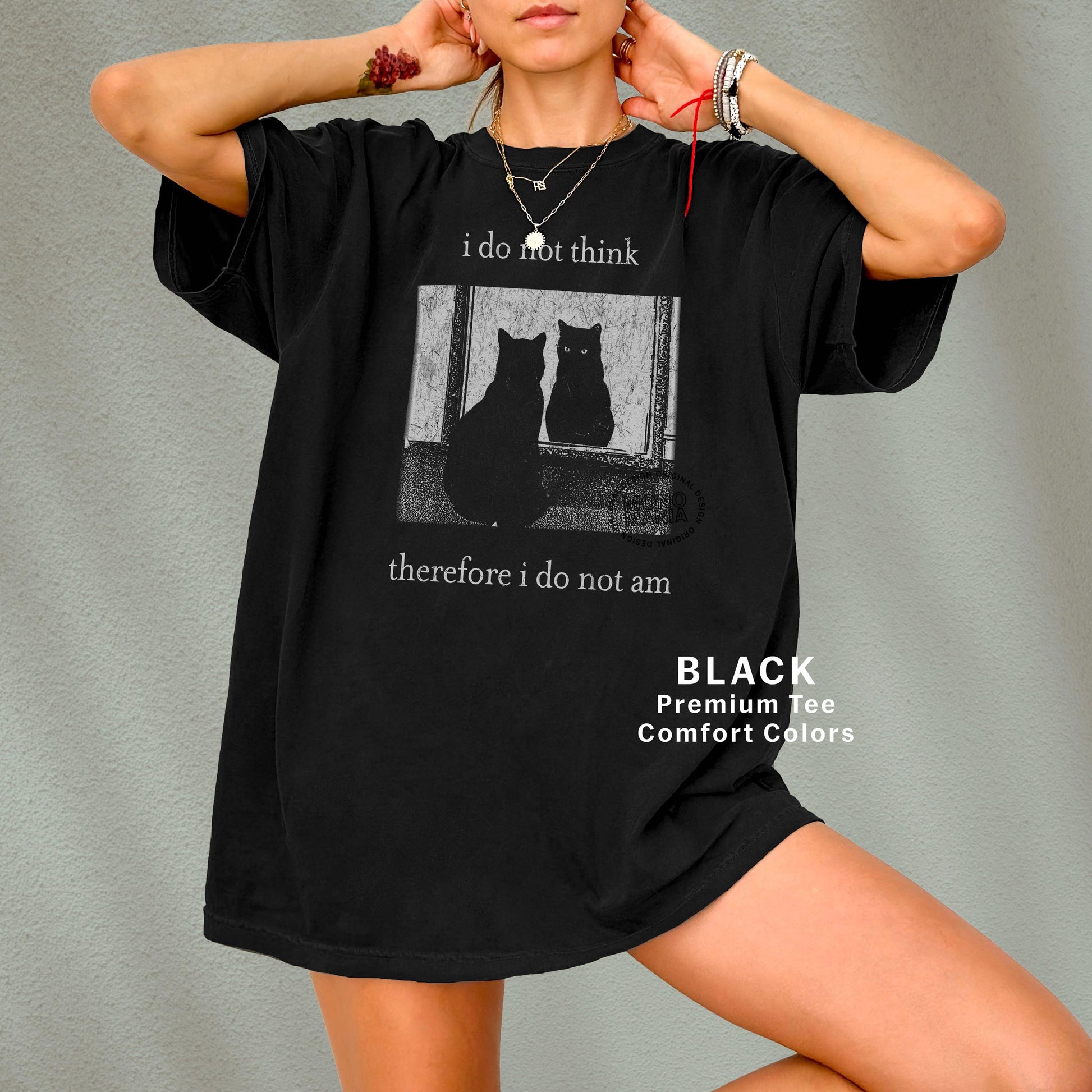 I Do Not Think Therefore I Do Not Am Cat Graphic T-Shirt – Vintage Grunge Tee