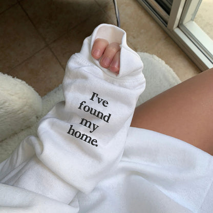 In Your Arms, I've Found My Home Matching Hoodies for Couples - Custom Embroidered Sleeve Text