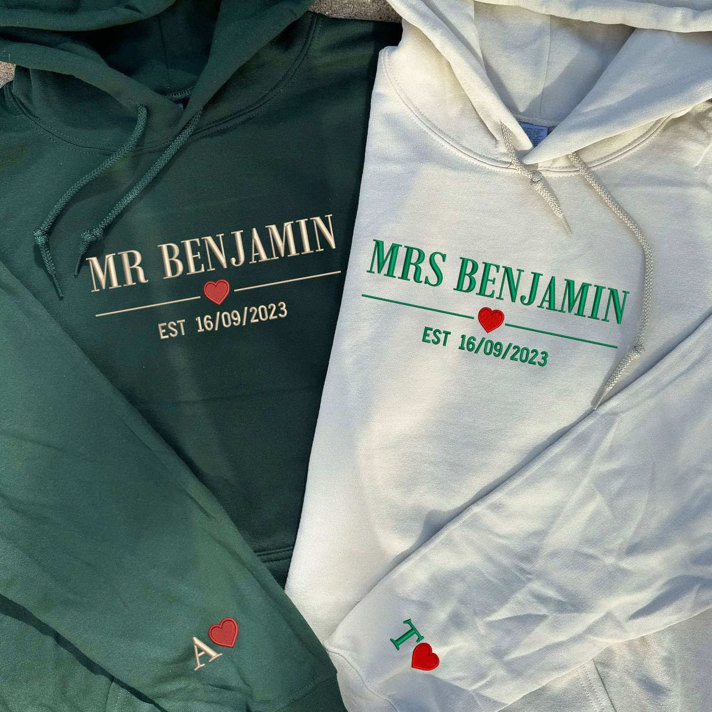 Mr. & Mrs. Hoodies or Sweatshirts with Est Year - Custom Embroidered Couple Set