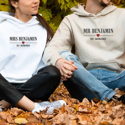 Mr. & Mrs. Hoodies or Sweatshirts with Est Year - Custom Embroidered Couple Set