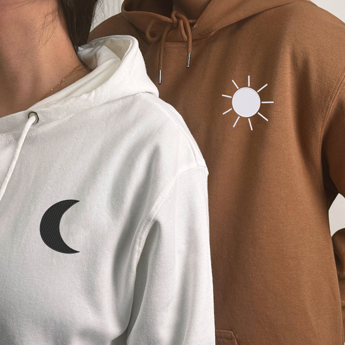 Moon and Sun Couple Hoodie Set - Personalized Custom Embroidered Sweatshirts