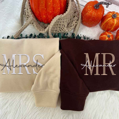 Mr. & Mrs. Matching Hoodies or Sweatshirts - Custom Embroidered Couple Set