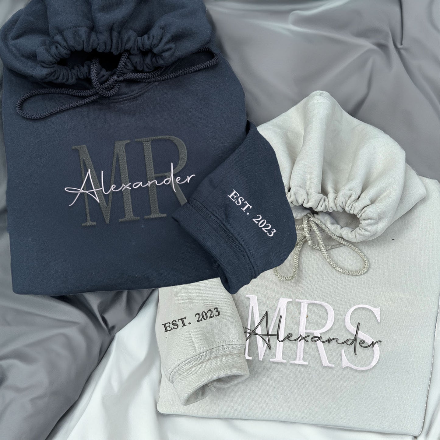 Mr. & Mrs. Matching Hoodies or Sweatshirts - Custom Embroidered Couple Set