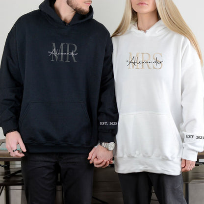 Mr. & Mrs. Matching Hoodies or Sweatshirts - Custom Embroidered Couple Set