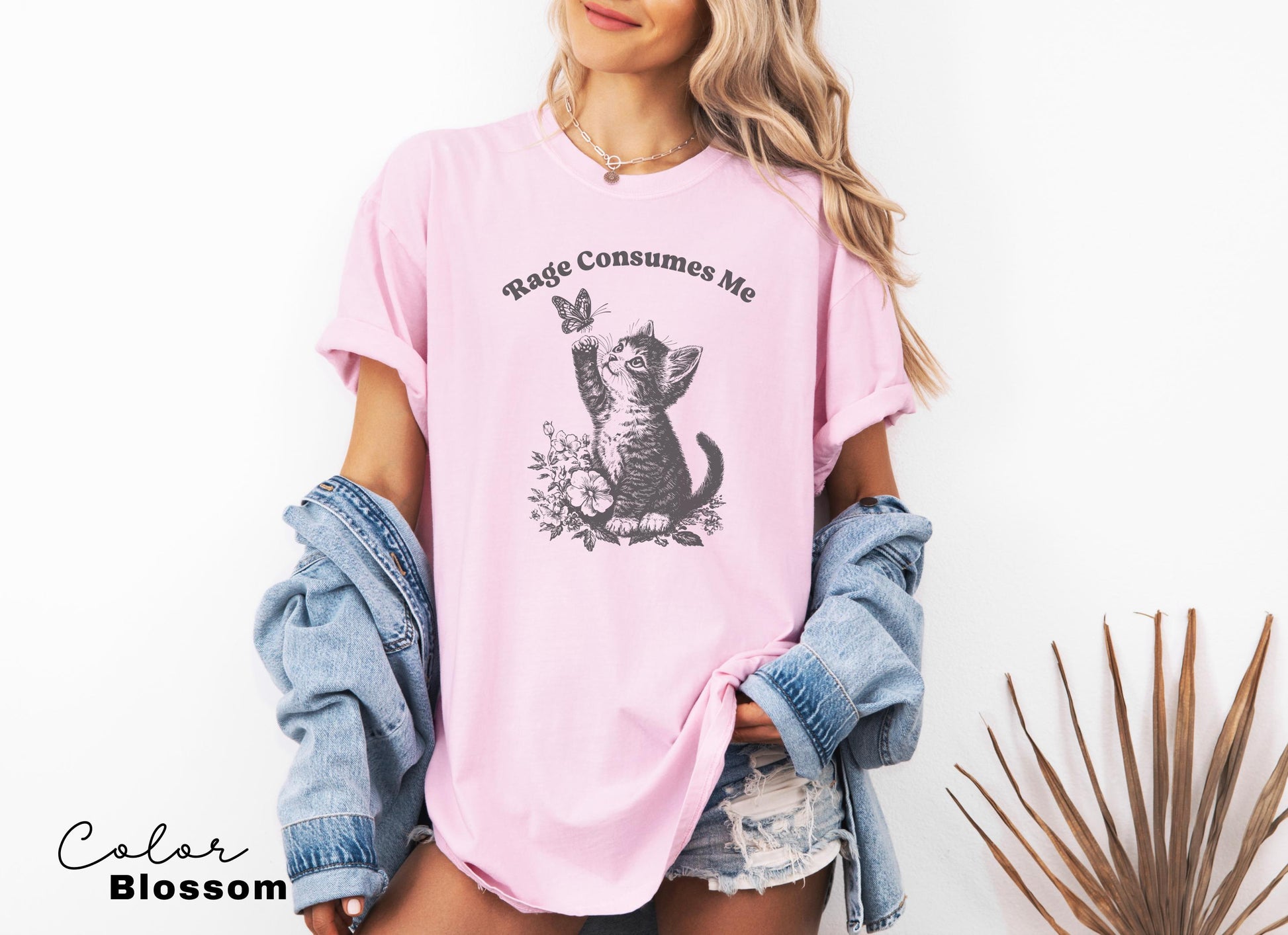 Rage Consumes Me Cute Cat Graphic T-Shirt – Funny Meme Tee with Butterfly Design