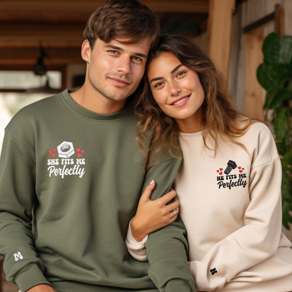 He Fits Me Perfectly Matching Hoodies for Couples - Personalized Custom Embroidered Sweatshirts