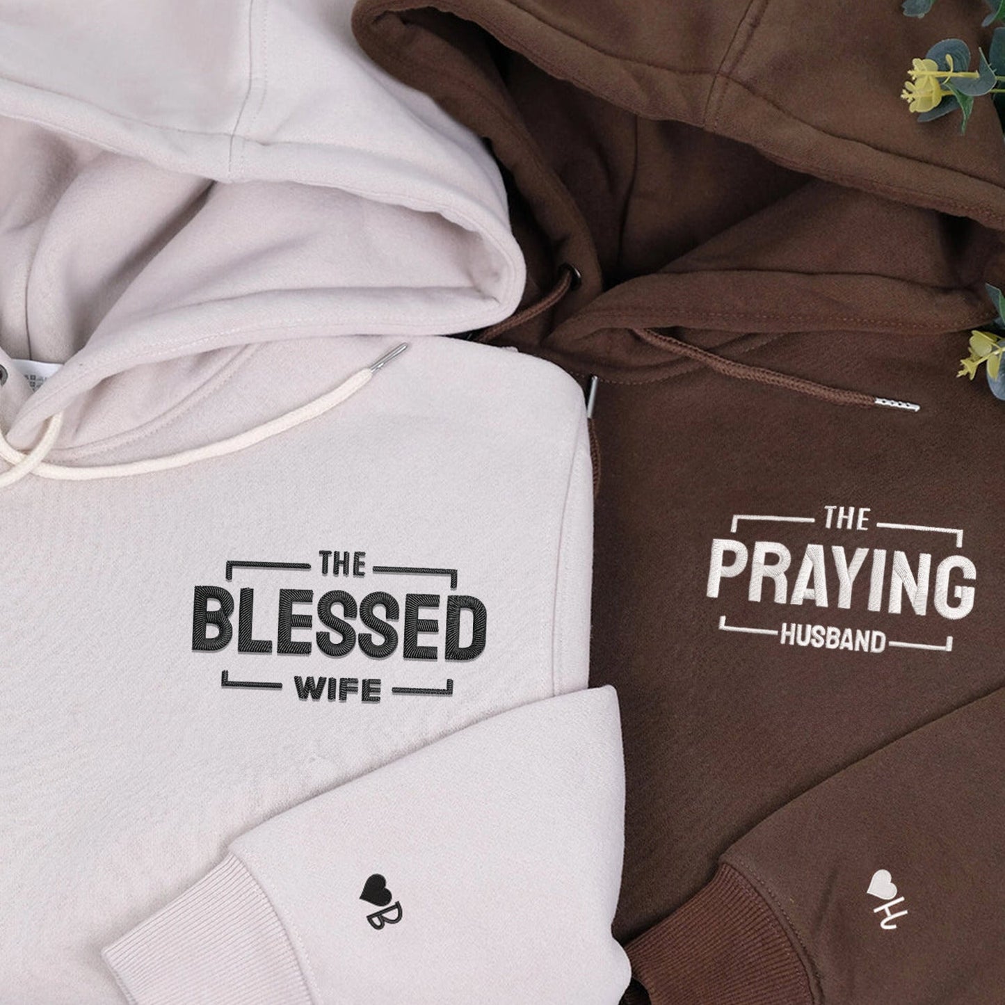 The Praying Husband Matching Couples Hoodie - Custom Embroidered Sweatshirts