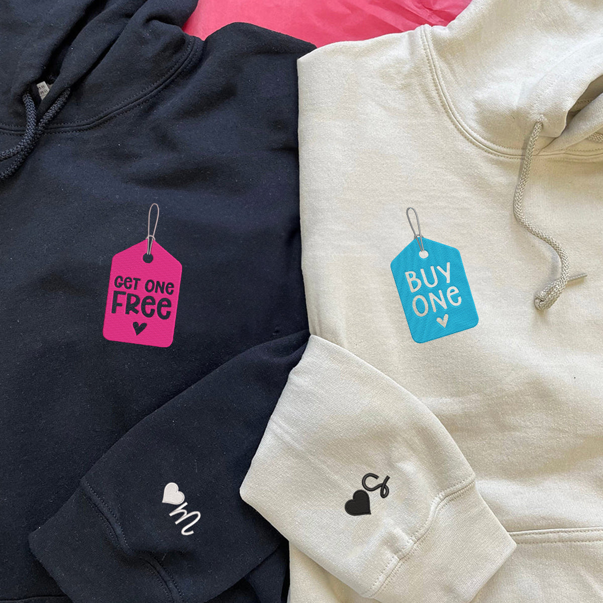 Matching Couple Hoodie - Buy One Get One Free - Custom Embroidered Sweatshirt