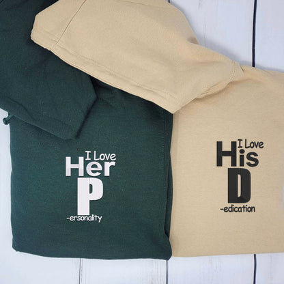 I Love His Dedication Matching Hoodies - Custom Embroidered Couple Sweatshirts