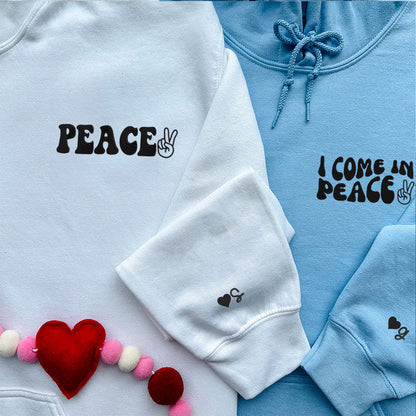 I Come In Peace Matching Couple Hoodies - Custom Embroidered Sweatshirts