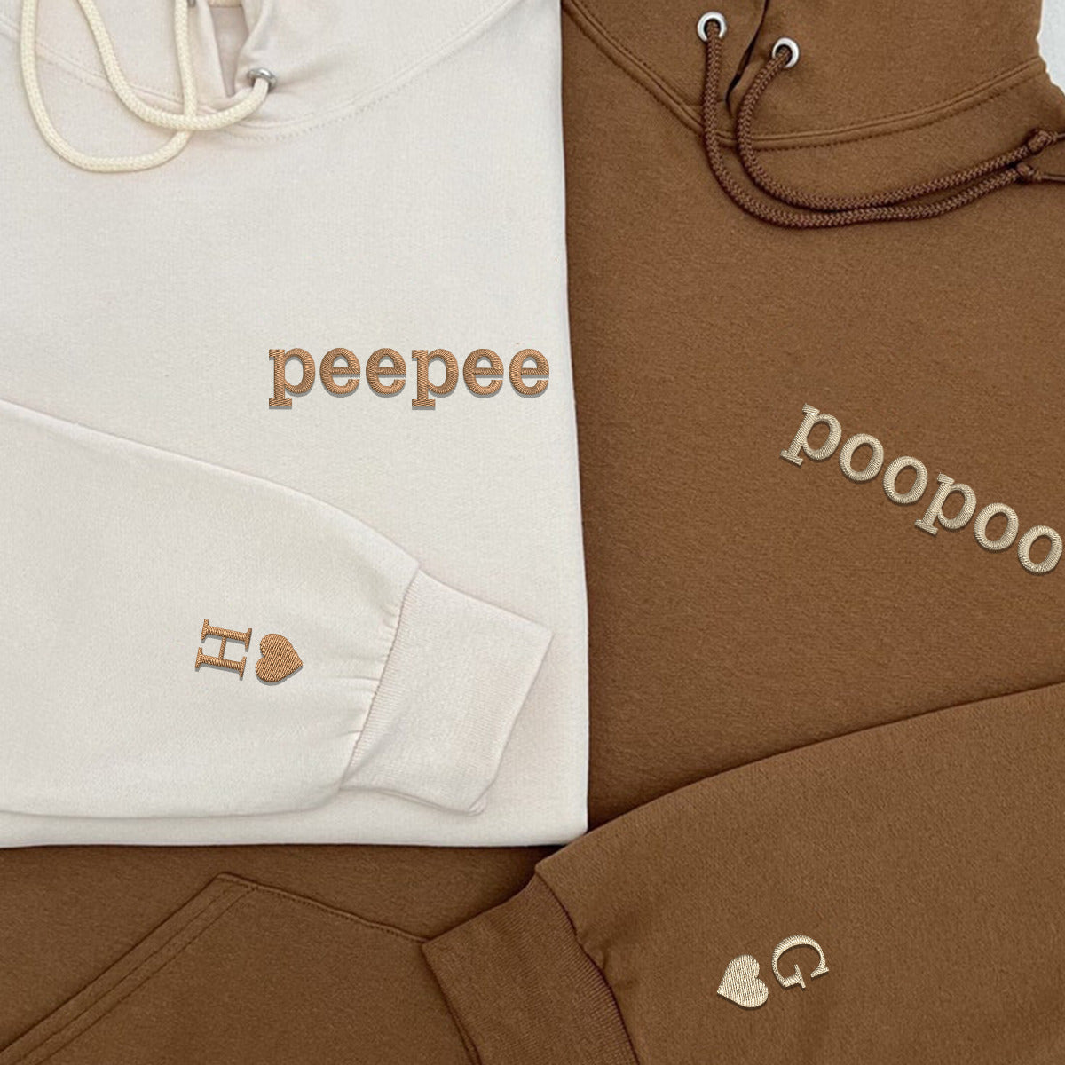 Peepee Poopoo Matching Couple Hoodies - Custom Embroidered Sweatshirt Set