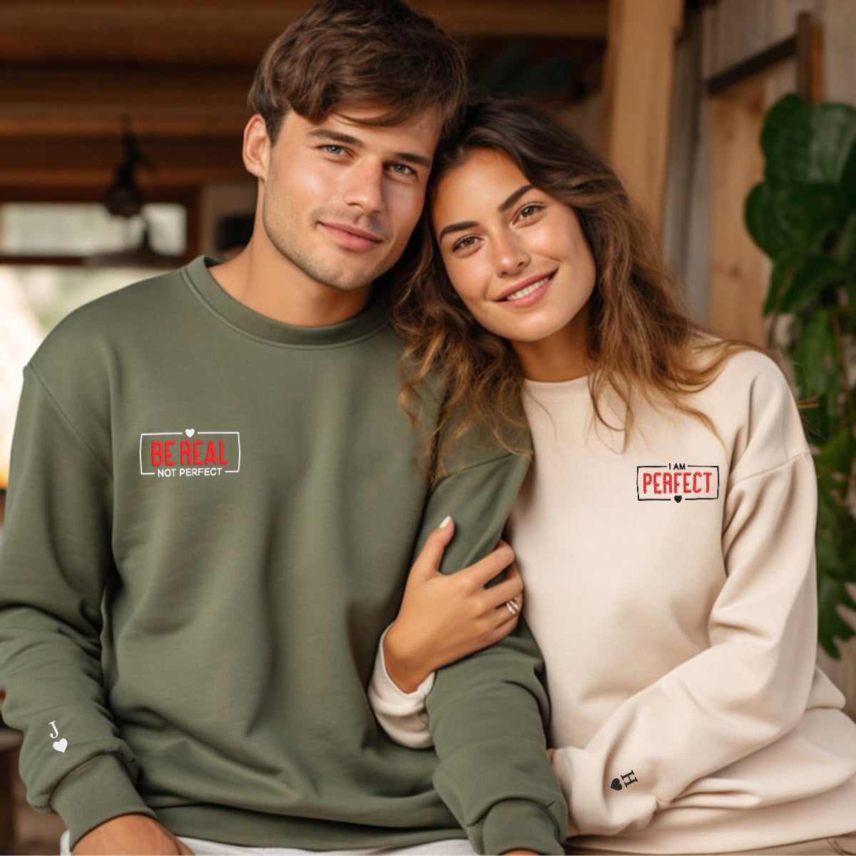 Be Real Not Perfect Matching Hoodies - Custom Embroidered Couple Sweatshirts