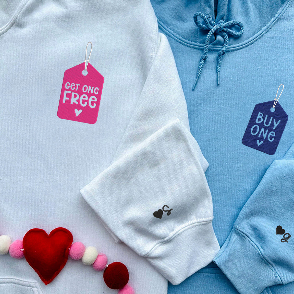 Matching Couple Hoodie - Buy One Get One Free - Custom Embroidered Sweatshirt