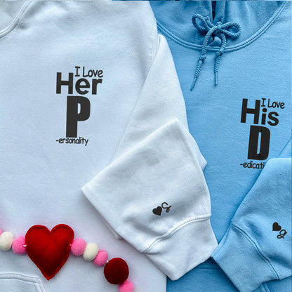 I Love His Dedication Matching Hoodies - Custom Embroidered Couple Sweatshirts