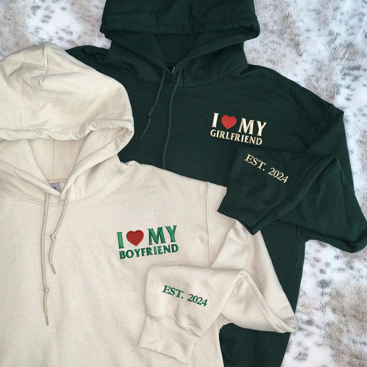 I Love My Girlfriend Boyfriend Matching Hoodies for Couples - Custom Embroidered Sweatshirts