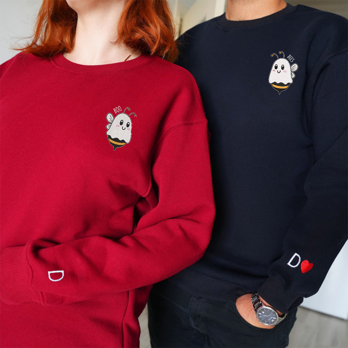 Boo Bees Matching Couple Hoodies - Custom Embroidered Sweatshirts