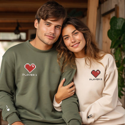 Player 1 and Player 2 Matching Hoodies - Personalized Embroidered Couple Sweatshirt Set