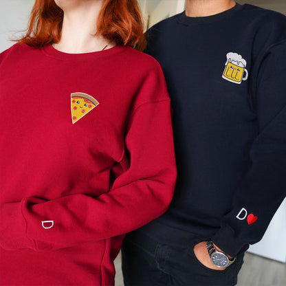 Pizza and Beer Matching Hoodies for Couples - Custom Embroidered Couple Sweatshirts