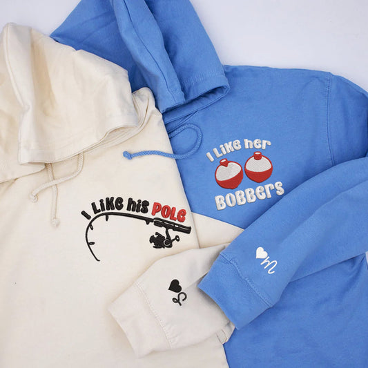 I Like Her Bobbers Matching Hoodies for Couples - Custom Embroidered Sweatshirts