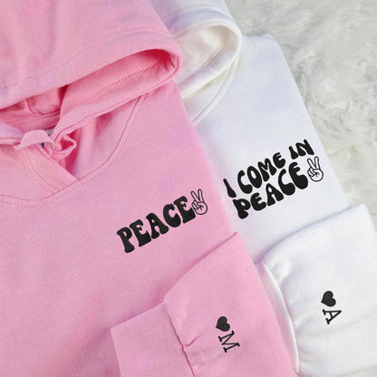 I Come In Peace Matching Couple Hoodies - Custom Embroidered Sweatshirts