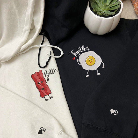 Bacon and Egg Matching Hoodies for Couples - Custom Embroidered Sweatshirts