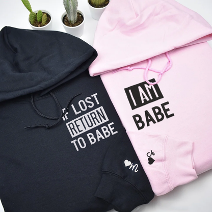 If Lost Return to Babe Matching Hoodies for Couples - Custom Embroidered Sweatshirts