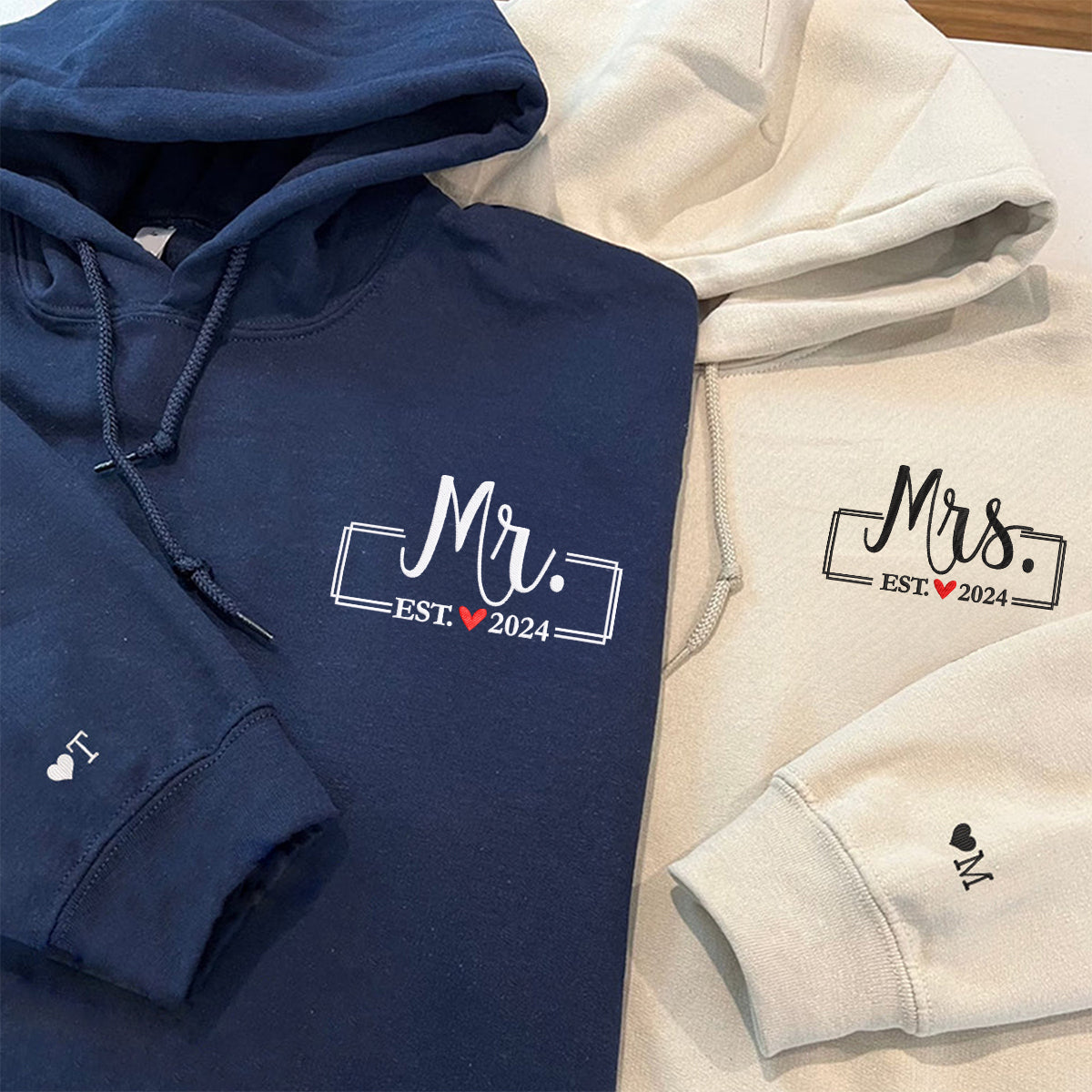 Mr. & Mrs. Matching Hoodies for Couples - Custom Embroidered Sweatshirt Set