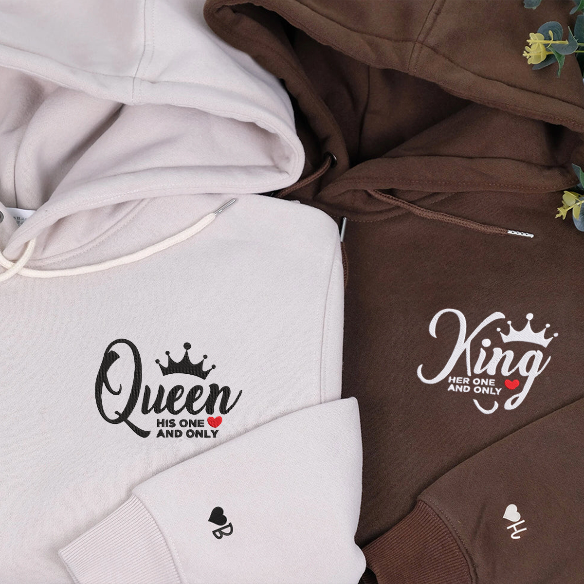 King and Queen Matching Hoodies for Couples - Custom Embroidered Relationship Hoodies