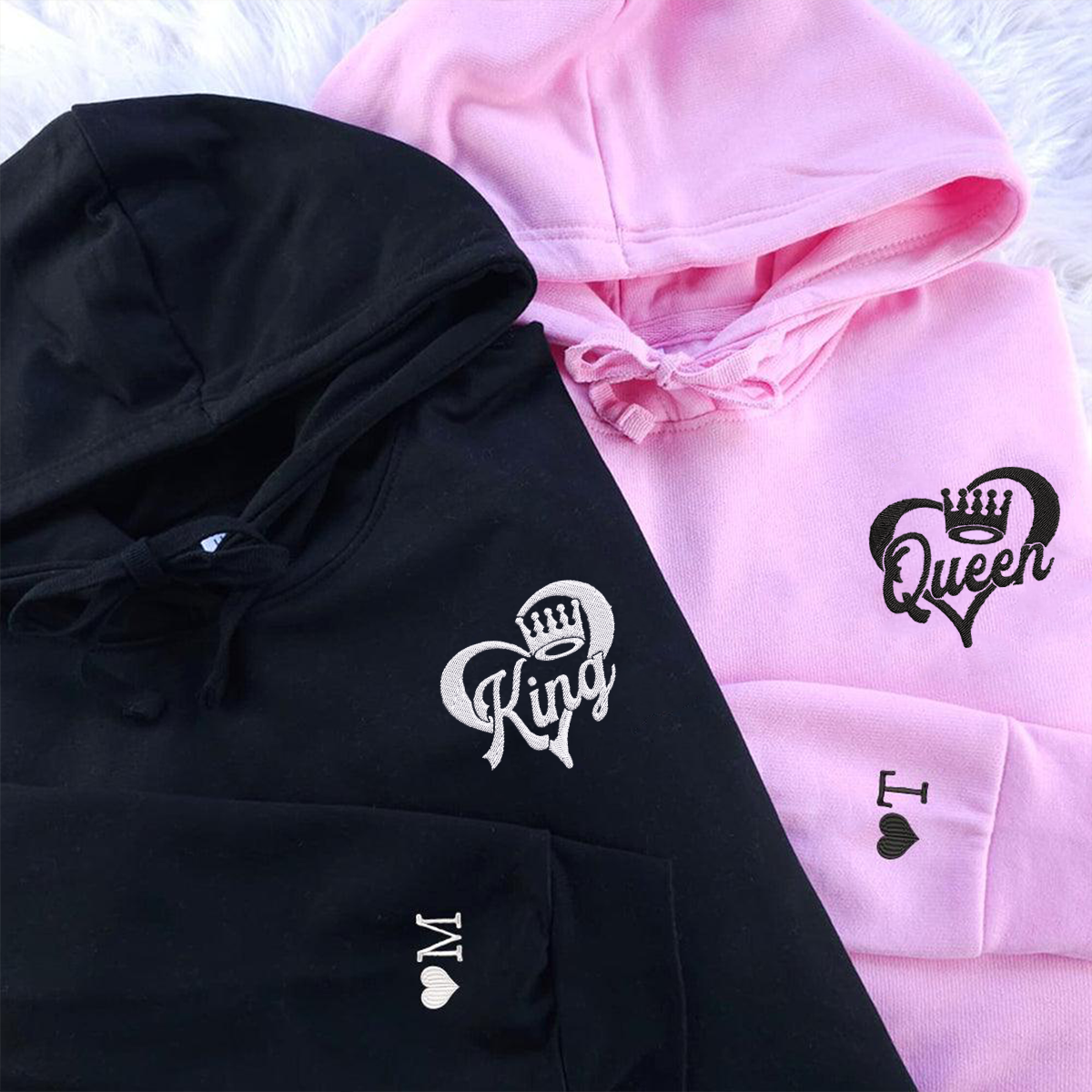 King and Queen Matching Hoodies for Couples - Custom Embroidered Relationship Hoodies