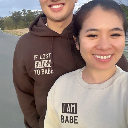 If Lost Return to Babe Matching Hoodies for Couples - Custom Embroidered Sweatshirts