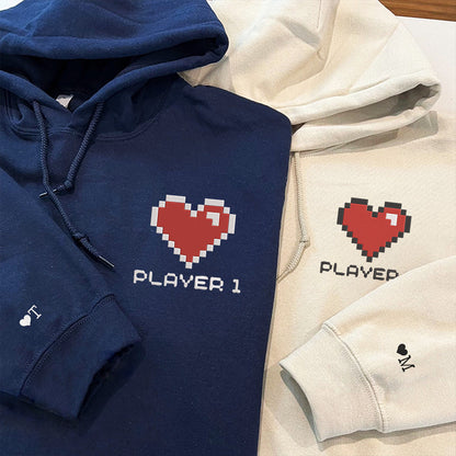 Player 1 and Player 2 Matching Hoodies - Personalized Embroidered Couple Sweatshirt Set