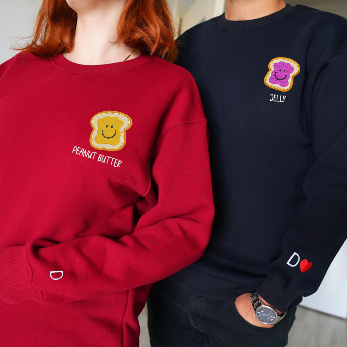 Peanut Butter and Jelly Couple Hoodies - Custom Embroidered Matching Sweatshirts