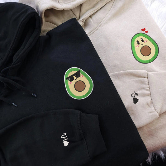 Cute Avocado Matching Hoodies for Couples - Custom Embroidered Couple Sweatshirts