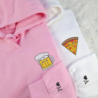 Pizza and Beer Matching Hoodies for Couples - Custom Embroidered Couple Sweatshirts