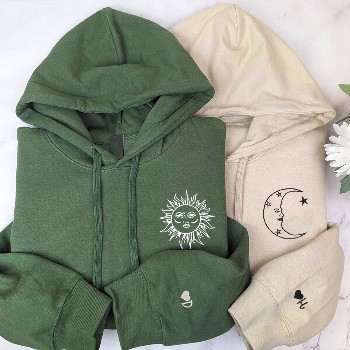 Moon and Sun Couple Hoodie Set - Personalized Custom Embroidered Sweatshirts