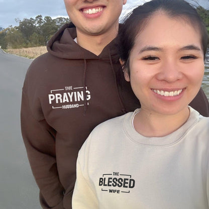 The Praying Husband Matching Couples Hoodie - Custom Embroidered Sweatshirts