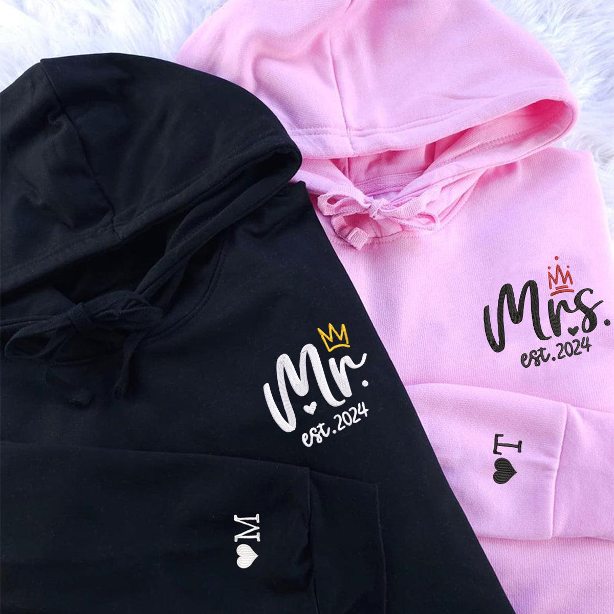 Mr. & Mrs. Matching Hoodies for Couples - Custom Embroidered Sweatshirt Set