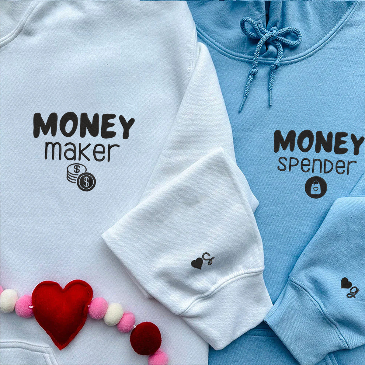 Money Maker Matching Hoodies for Couples - Personalized Embroidered Relationship Sweatshirts