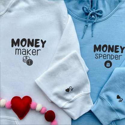 Money Maker Matching Hoodies for Couples - Personalized Embroidered Relationship Sweatshirts