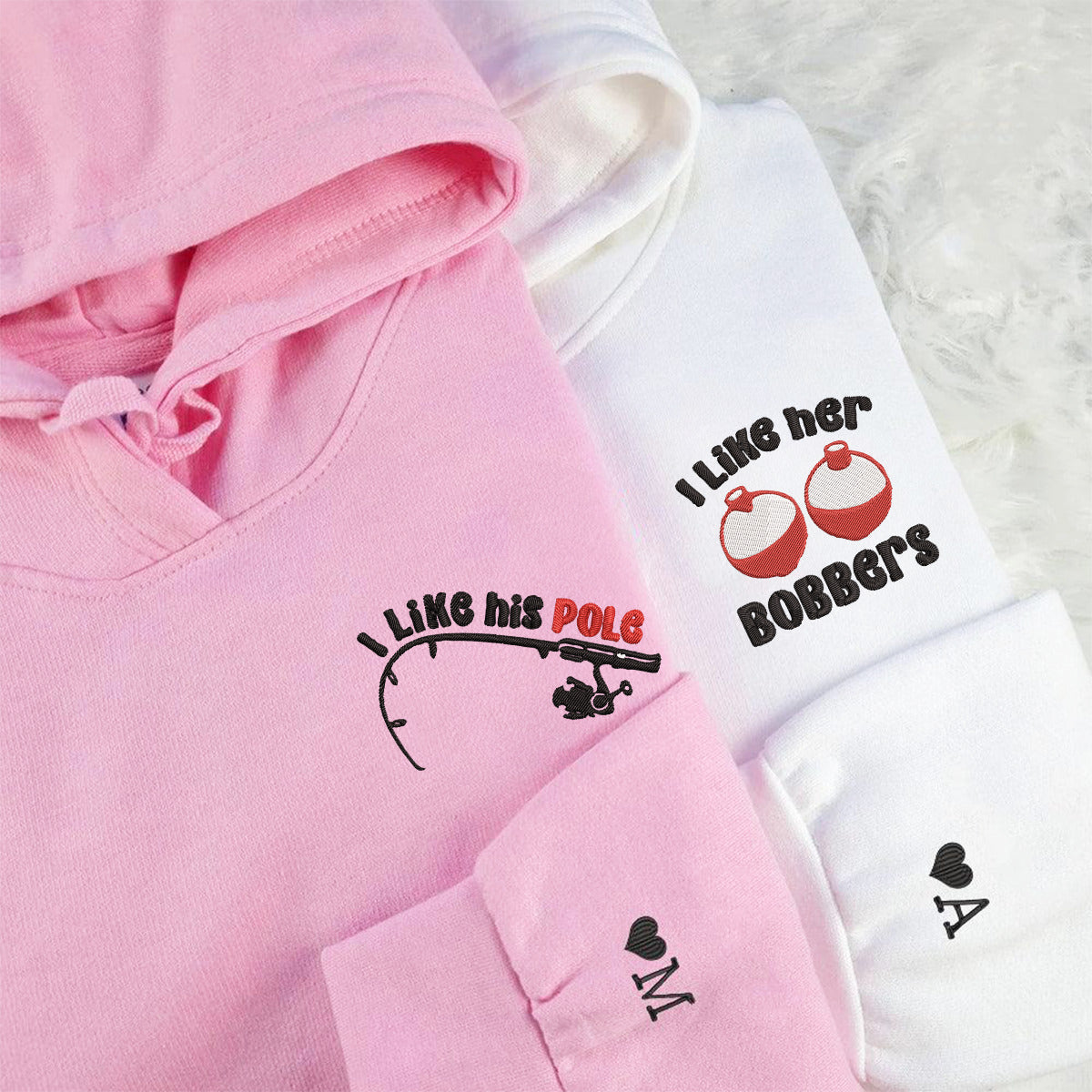 I Like Her Bobbers Matching Hoodies for Couples - Custom Embroidered Sweatshirts