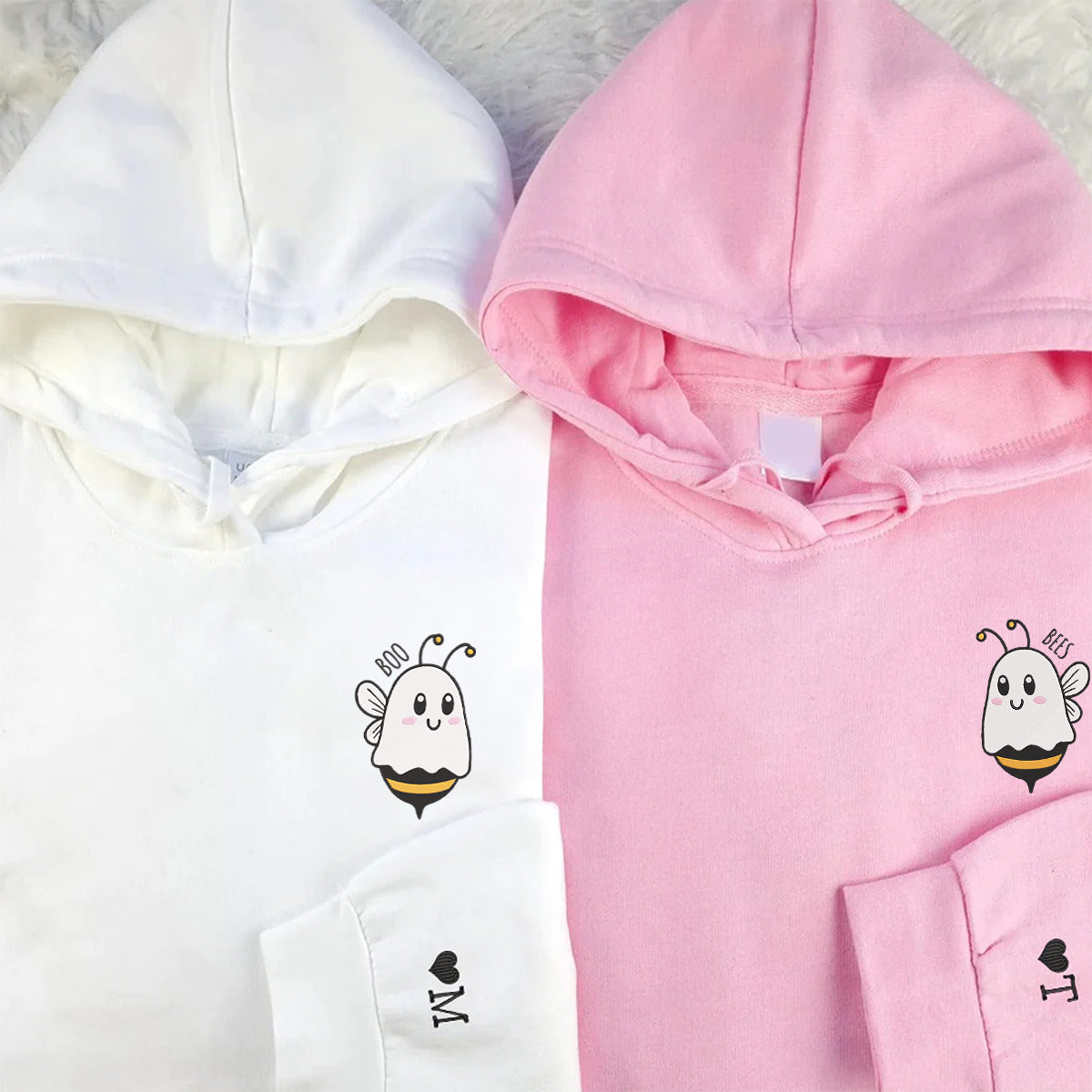 Boo Bees Matching Couple Hoodies - Custom Embroidered Sweatshirts