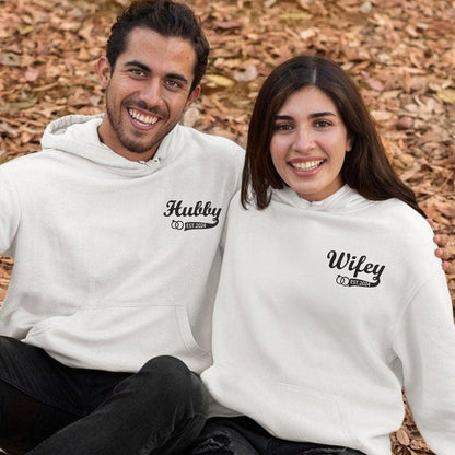 Hubby and Wifey Matching Hoodies for Couples - Custom Embroidered Sweatshirt Set